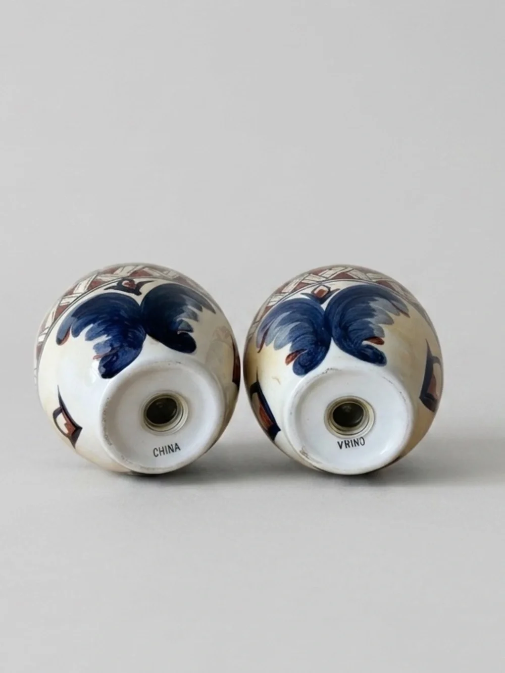 Vintage Hand Painted Ceramic Salt and Pepper Shakers Egg Shaped Floral Pattern